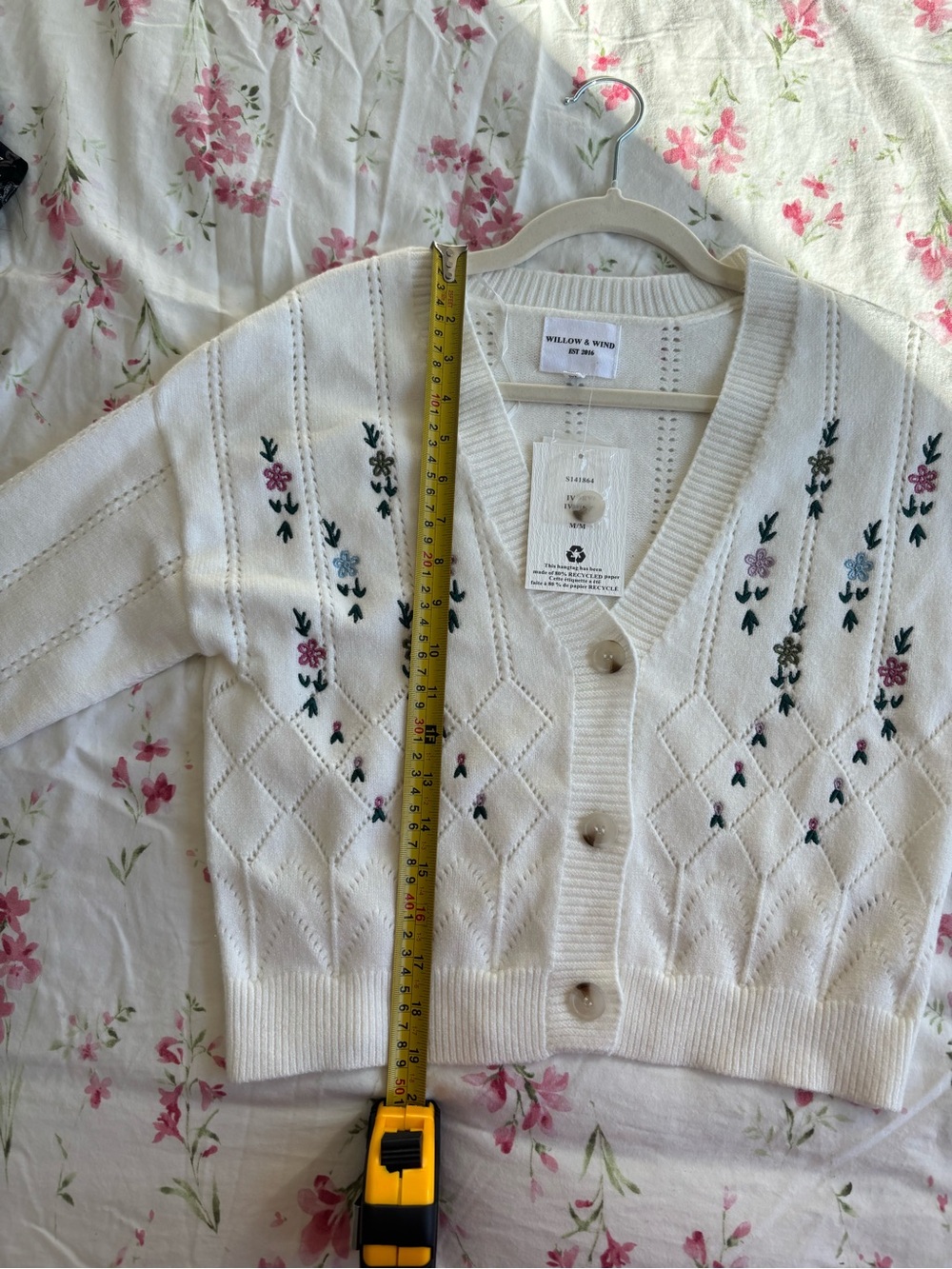 NWT Cream Floral Knit Button-Front Cardigan - Picture 8 of 9